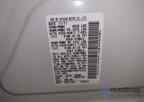 2012 Nissan Rogue Sv z USA, uszkodzony, nr VIN JN8AS5MV7CW374225